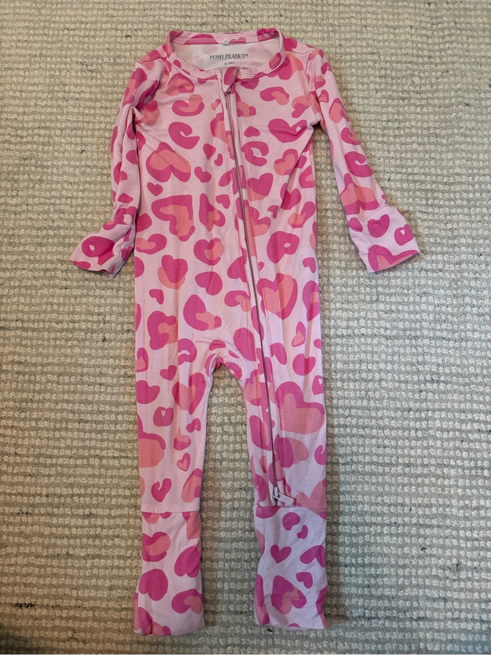 Posh Peanut Pink & Hot Pink Heart-Print Footed One-Piece